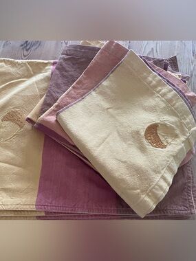 Yellow, brown and Mauve Embroidered Cotton Napkins or Placemats